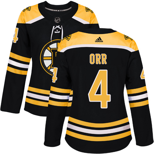 Adidas Boston Bruins #4 Bobby Orr Black Home Authentic Women Stitched NHL Jersey->women nhl jersey->Women Jersey